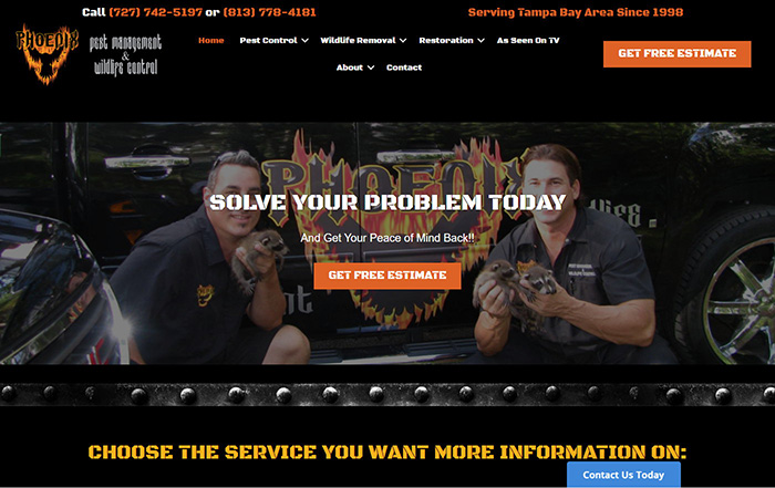 Screenshot of Online Marketing Machine™ for Tarpon Springs Pest Control Company Phoenix Pest Management and Wildlife Control
